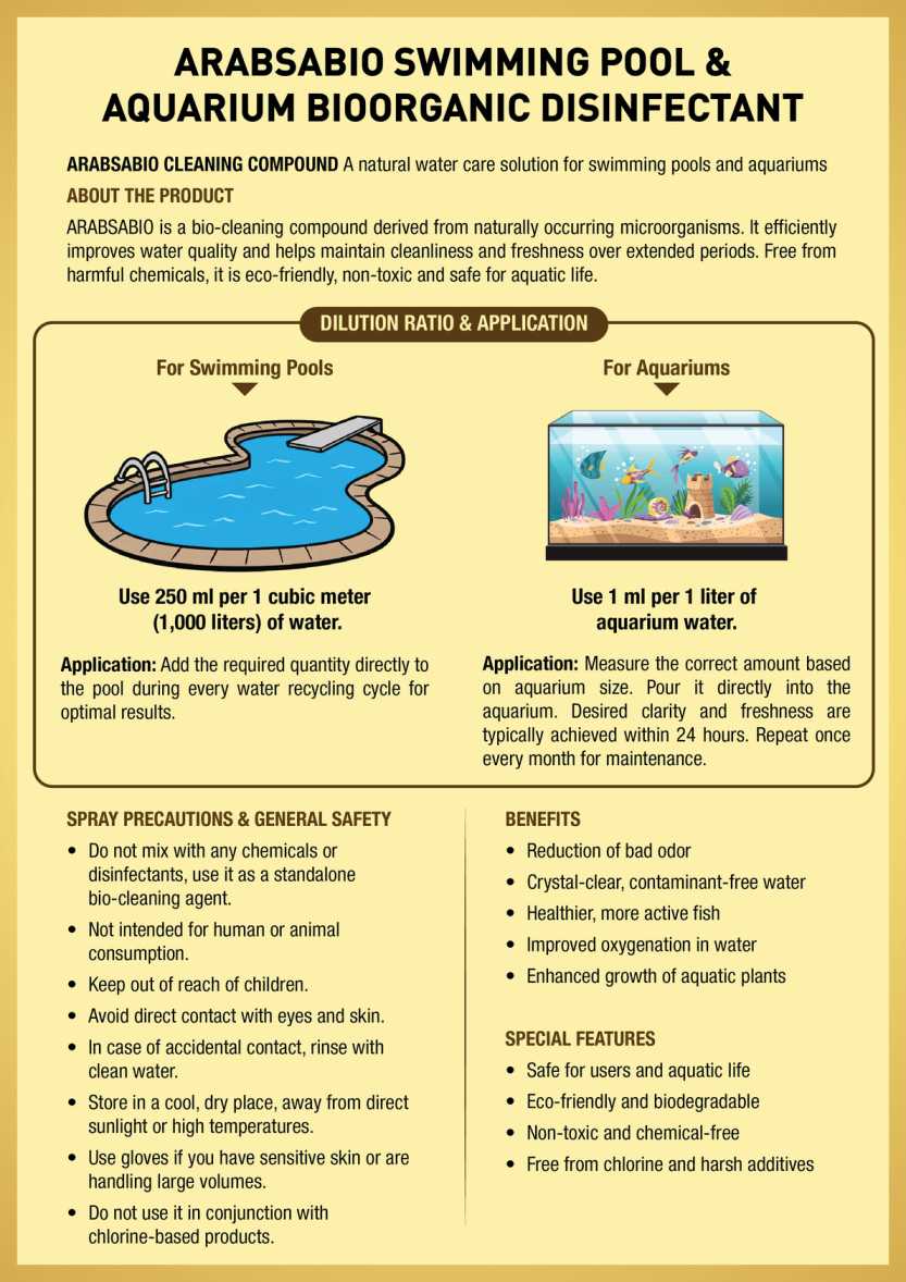 Pool & Aquarium Cleaner ARABSABIO® is a natural, chlorine-free enzyme solution for clean, safe, and eco-friendly water care.