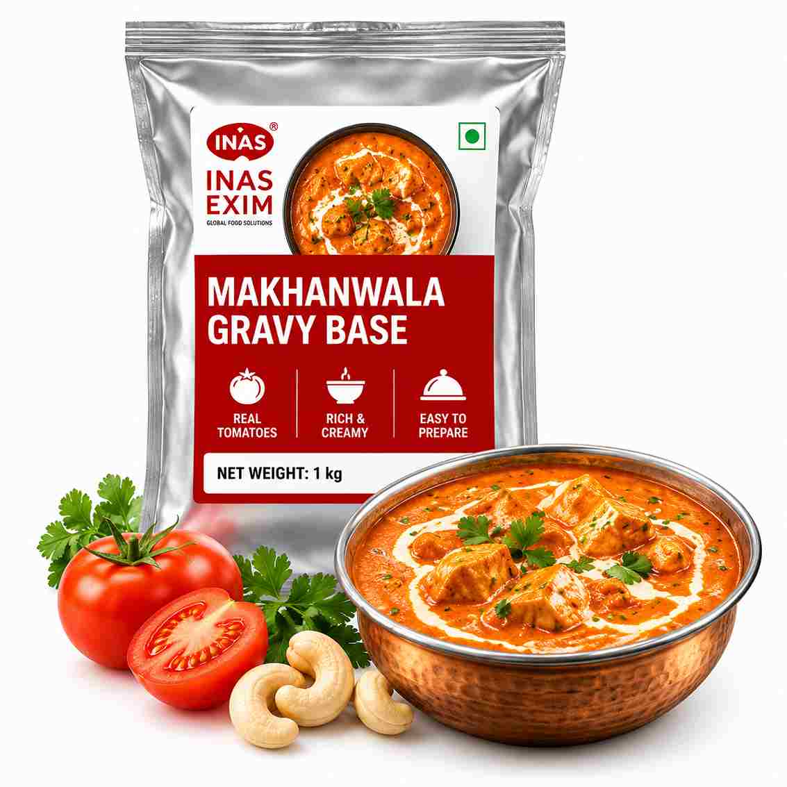 Makhanwala Gravy Base 1kg ready-to-use Indian curry sauce with rich, creamy texture for food service, wholesale supply and private label solutions.